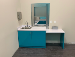 The maintenance side of a CRD340 Manual Pass-Through window as installed by one of our customers. Please note that the cabinetry was fabricated and installed by the customer. Gallery